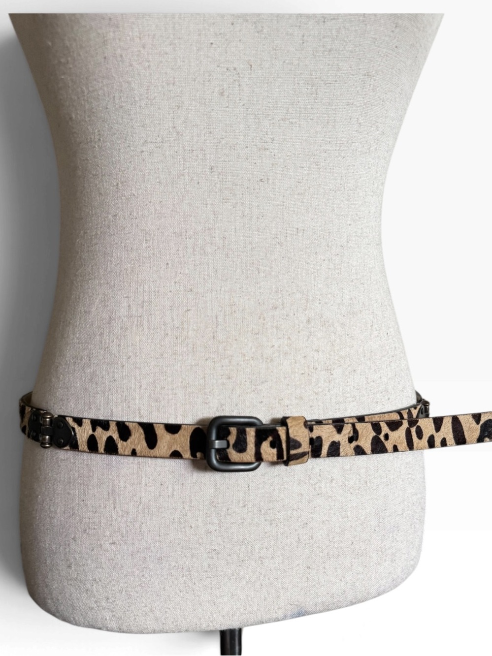 Fossil Leopard Print Calf Hair Leather Skinny Belt